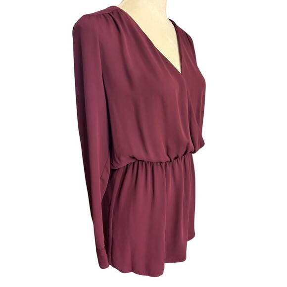 Cache Burgundy Wrap V Neck Back Long Sleeves Elastic Waist Mini Dress Sz S - Picture 5 of 12